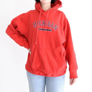 Vintage MV Sport Pro Weave Michigan North Red Pullover Hooded Sweatshirt L